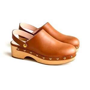 J. Crew Tan Leather Studded Slingback Clogs